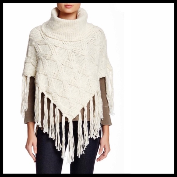 BLACK PONCHO PULLOVER FRINGE CAPE SWEATER A3C - Picture 3 of 7